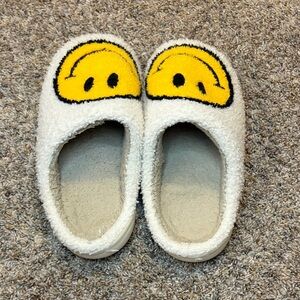 Cozy White and Yellow Smiley Face Kids Slippers